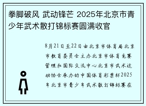 拳脚破风 武动锋芒 2025年北京市青少年武术散打锦标赛圆满收官